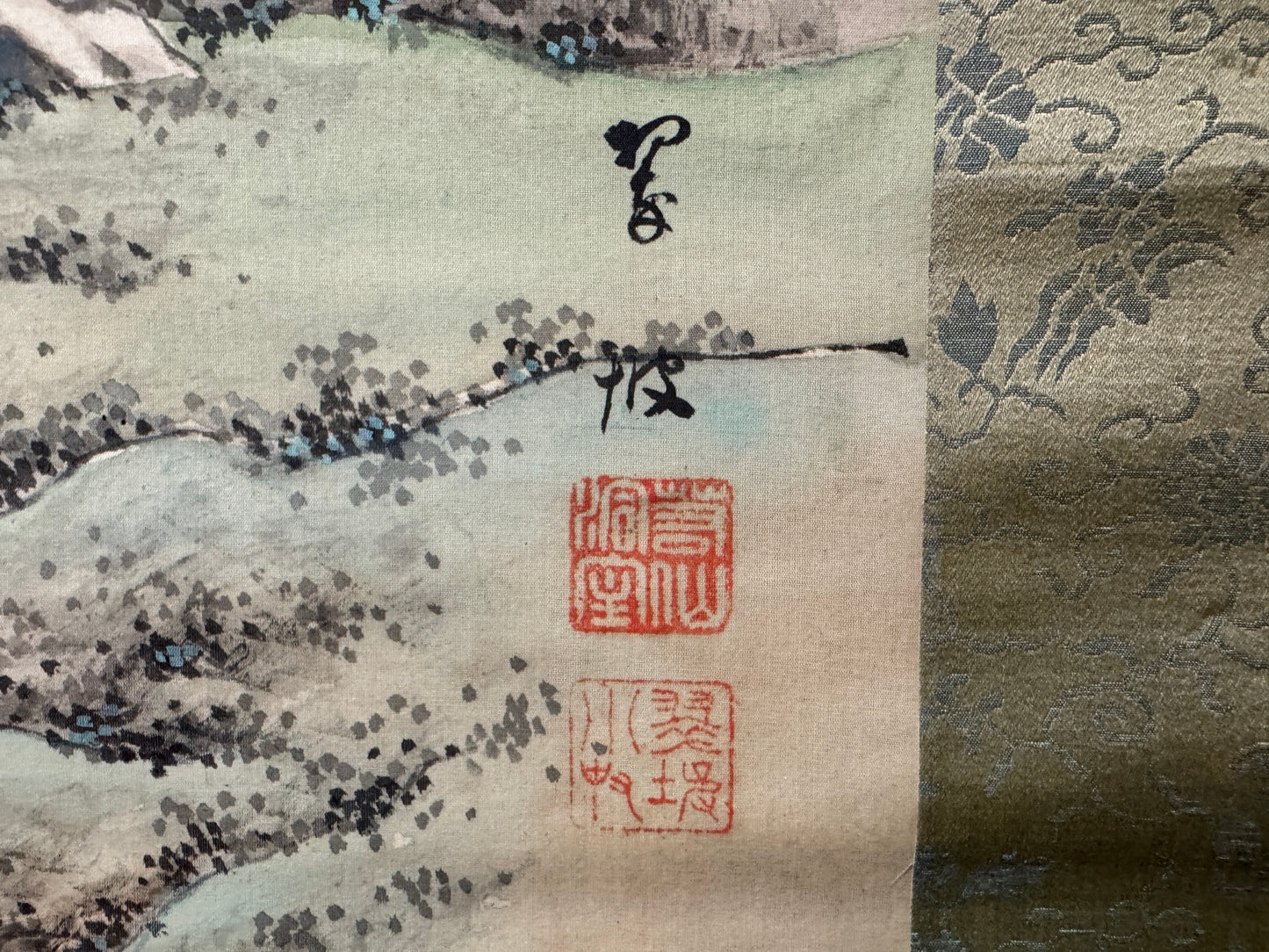 Y10399 KAKEJIKU Hanging scroll Pavilion Landscape signed box Japan antique decor