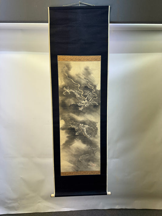 Y10400 KAKEJIKU Hanging scroll Dragon signed Kano Tanshin Japan antique interior