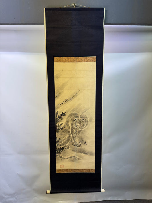 Y10401 KAKEJIKU Hanging scroll Tiger signed Kano Tanshin Japan antique interior