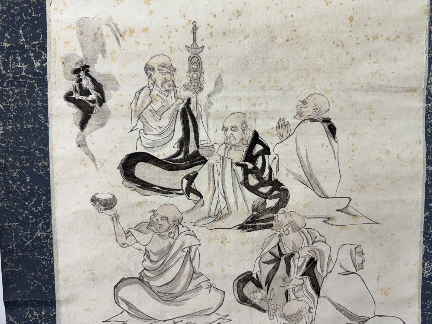 Y10402 KAKEJIKU Hanging scroll 16 Arhats signed Japan antique interior decor