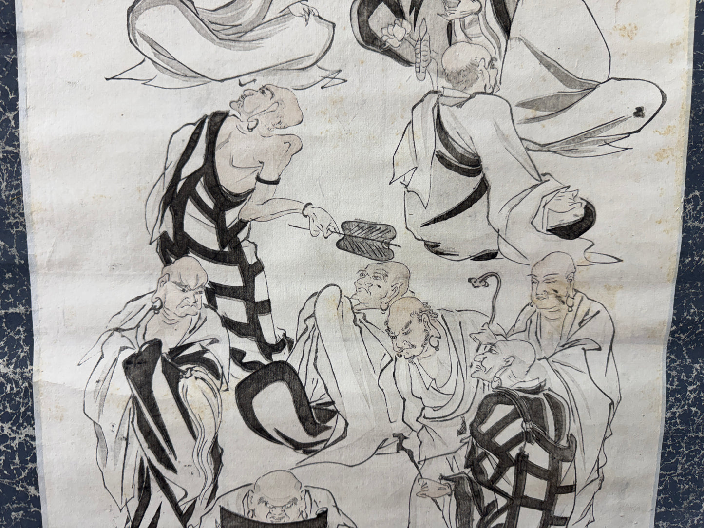 Y10402 KAKEJIKU Hanging scroll 16 Arhats signed Japan antique interior decor