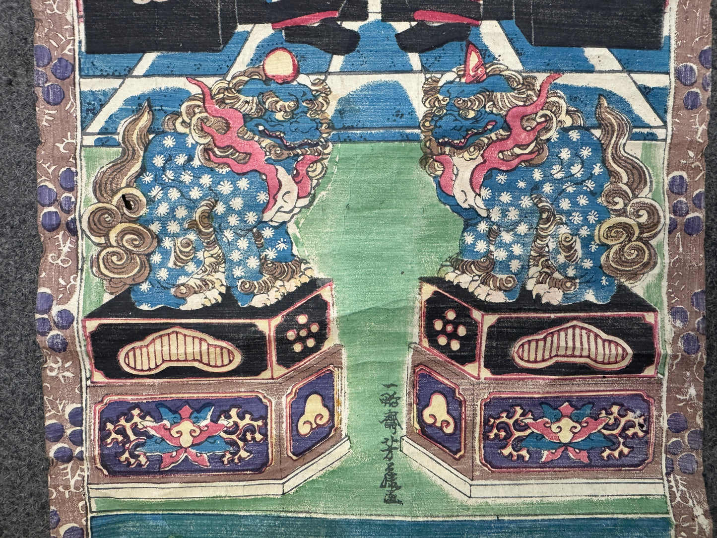 Y10404 KAKEJIKU Hanging scroll Tenjin Ukiyo-e signed Japan antique interior