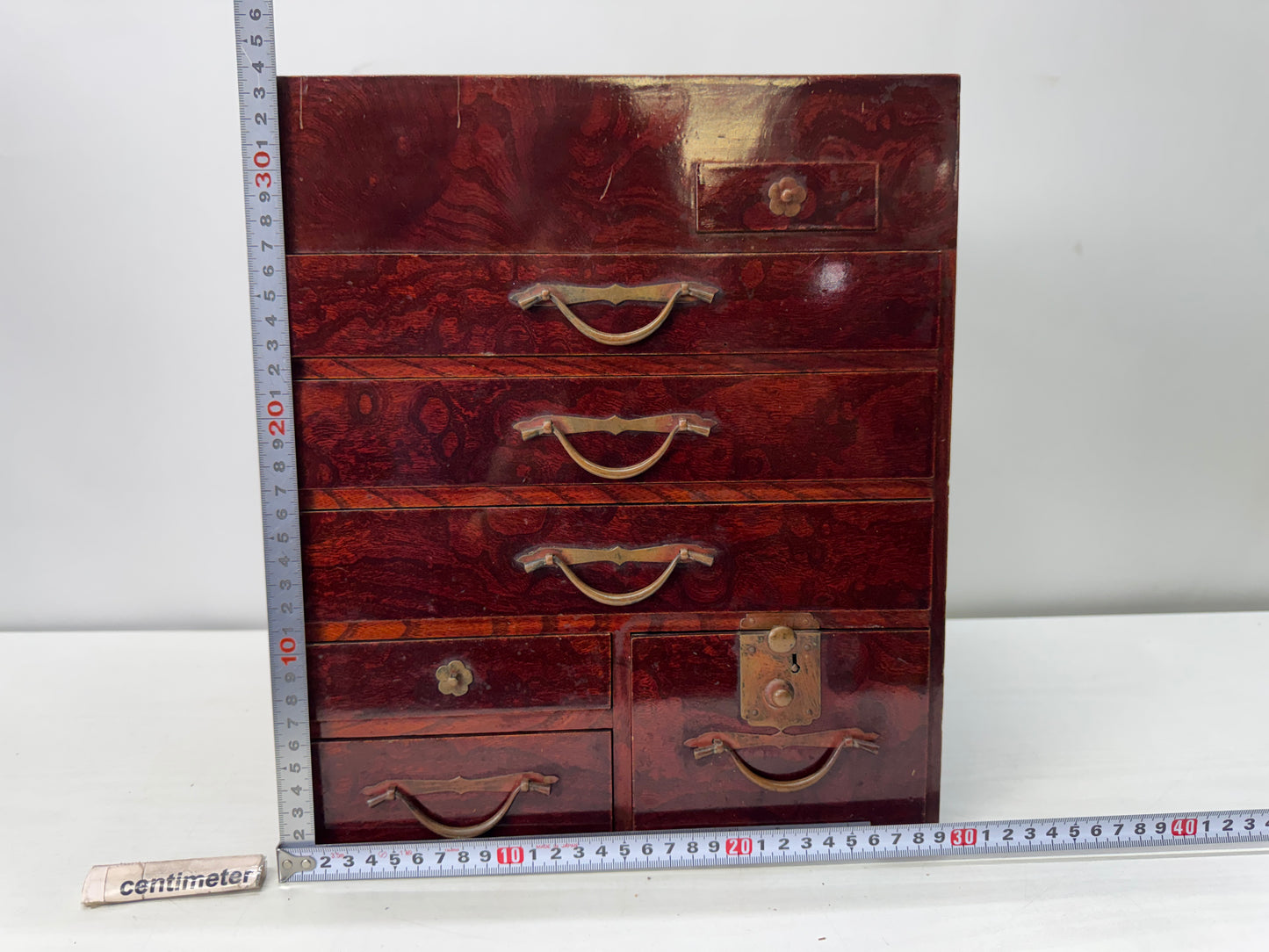 Y10406 TANSU wooden small chest of drawers Dressing table Tamamoku Japan antique