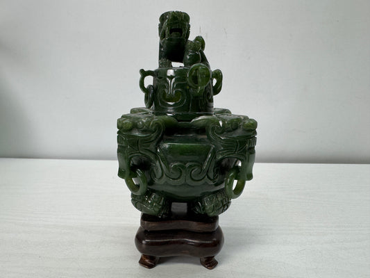 Y10409 KOURO Jade wooden stand Japan antique incense burner aromatherapy aroma
