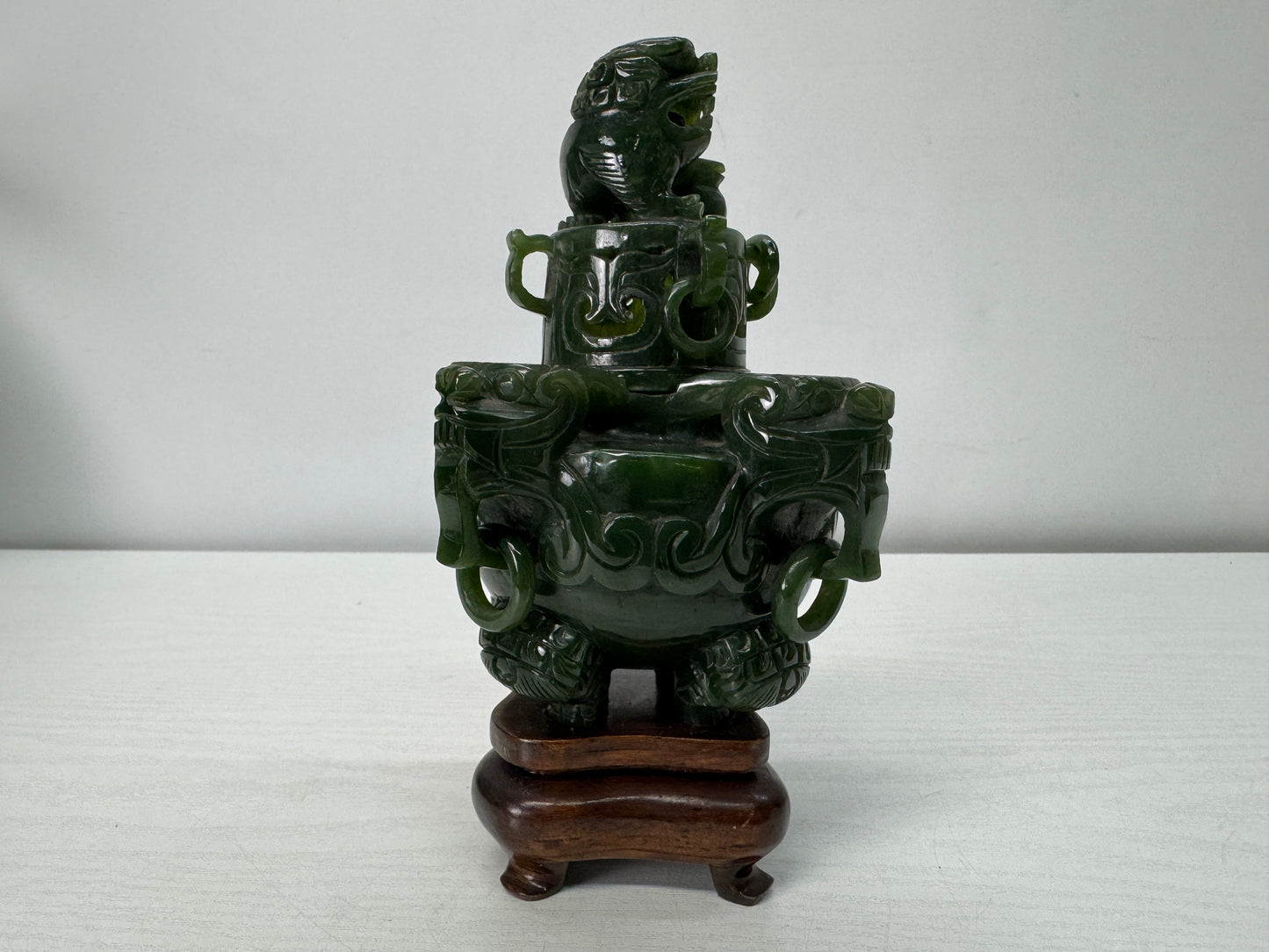 Y10409 KOURO Jade wooden stand Japan antique incense burner aromatherapy aroma