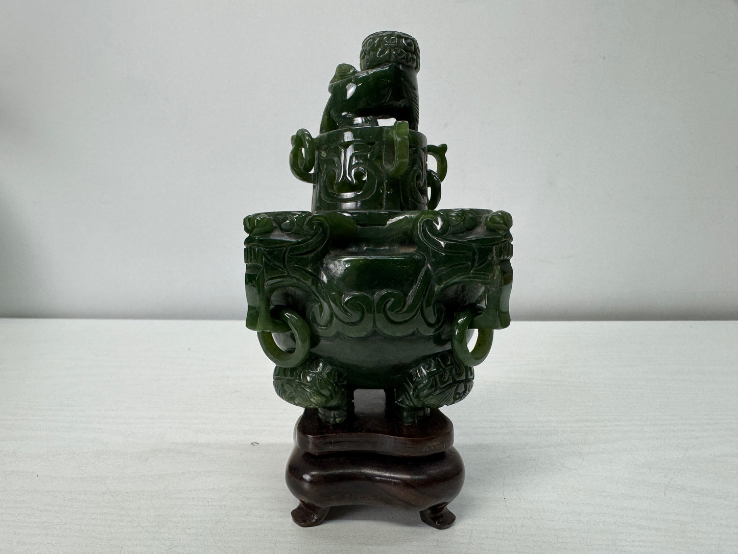 Y10409 KOURO Jade wooden stand Japan antique incense burner aromatherapy aroma