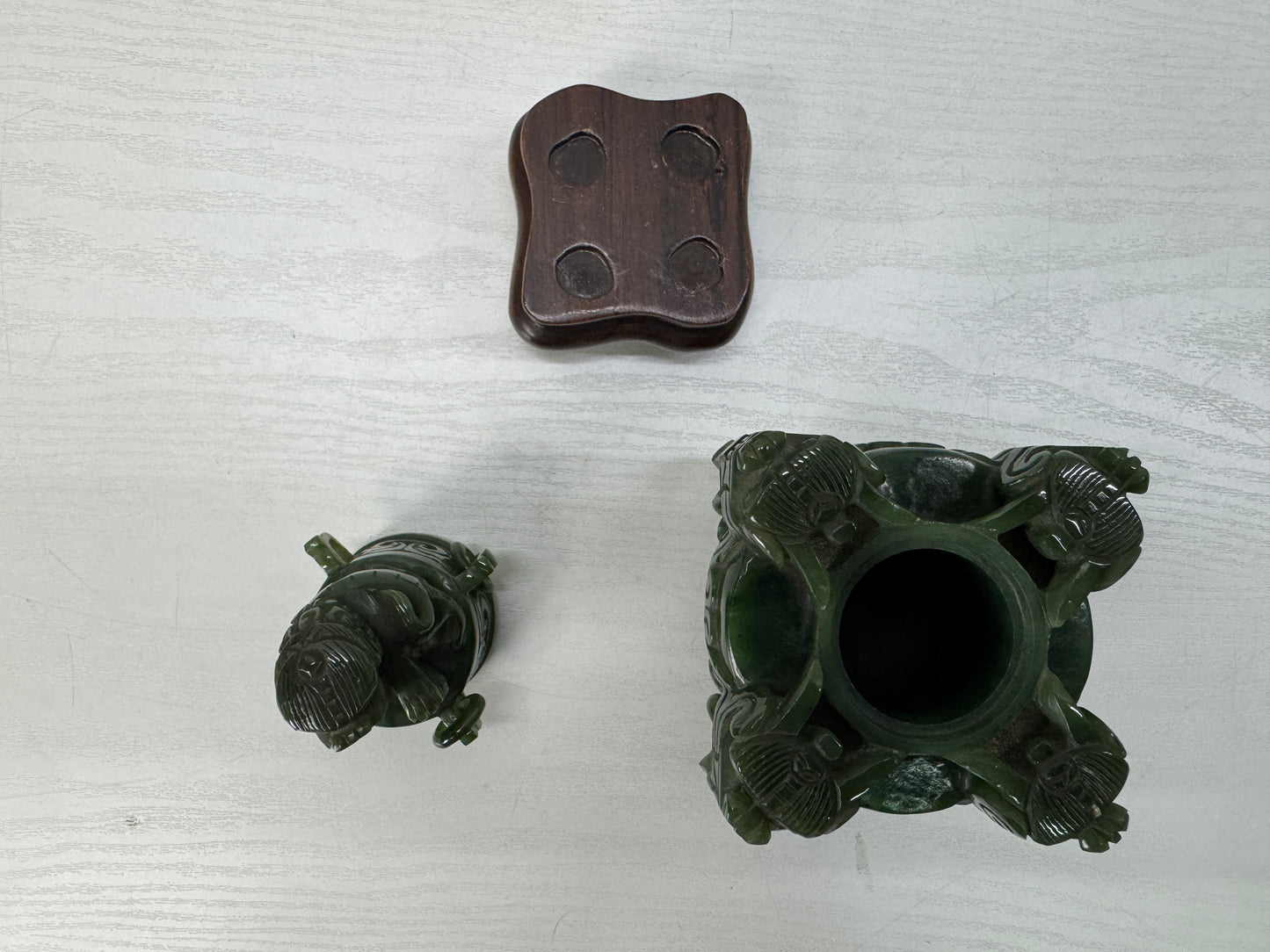 Y10409 KOURO Jade wooden stand Japan antique incense burner aromatherapy aroma