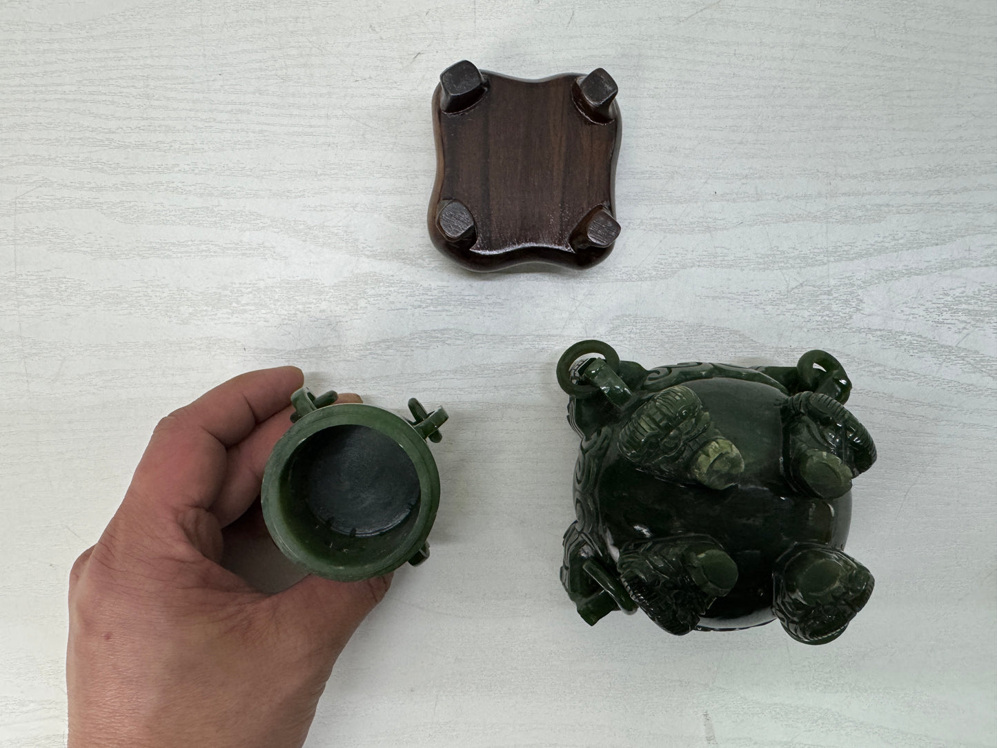 Y10409 KOURO Jade wooden stand Japan antique incense burner aromatherapy aroma