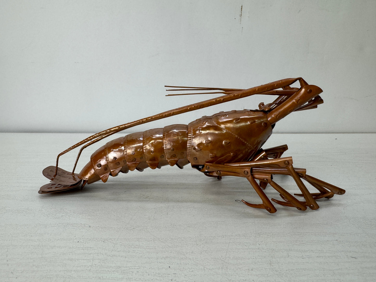 Y10412 OKIMONO Copper Jizai Shrimp figurine signed box Japan antique figure