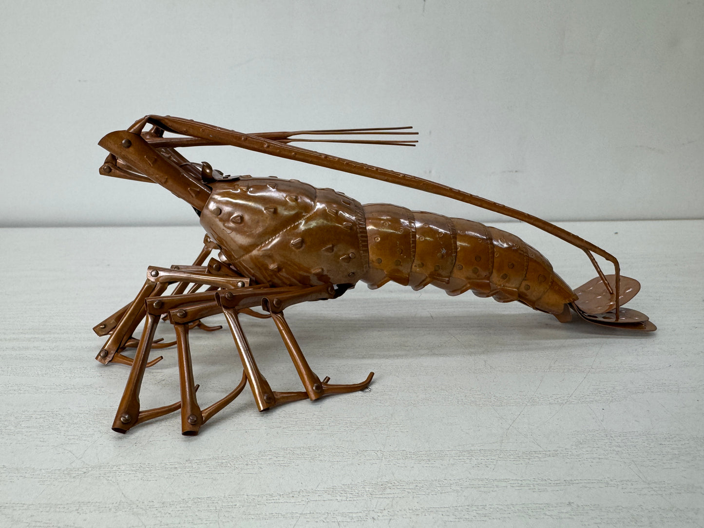 Y10412 OKIMONO Copper Jizai Shrimp figurine signed box Japan antique figure