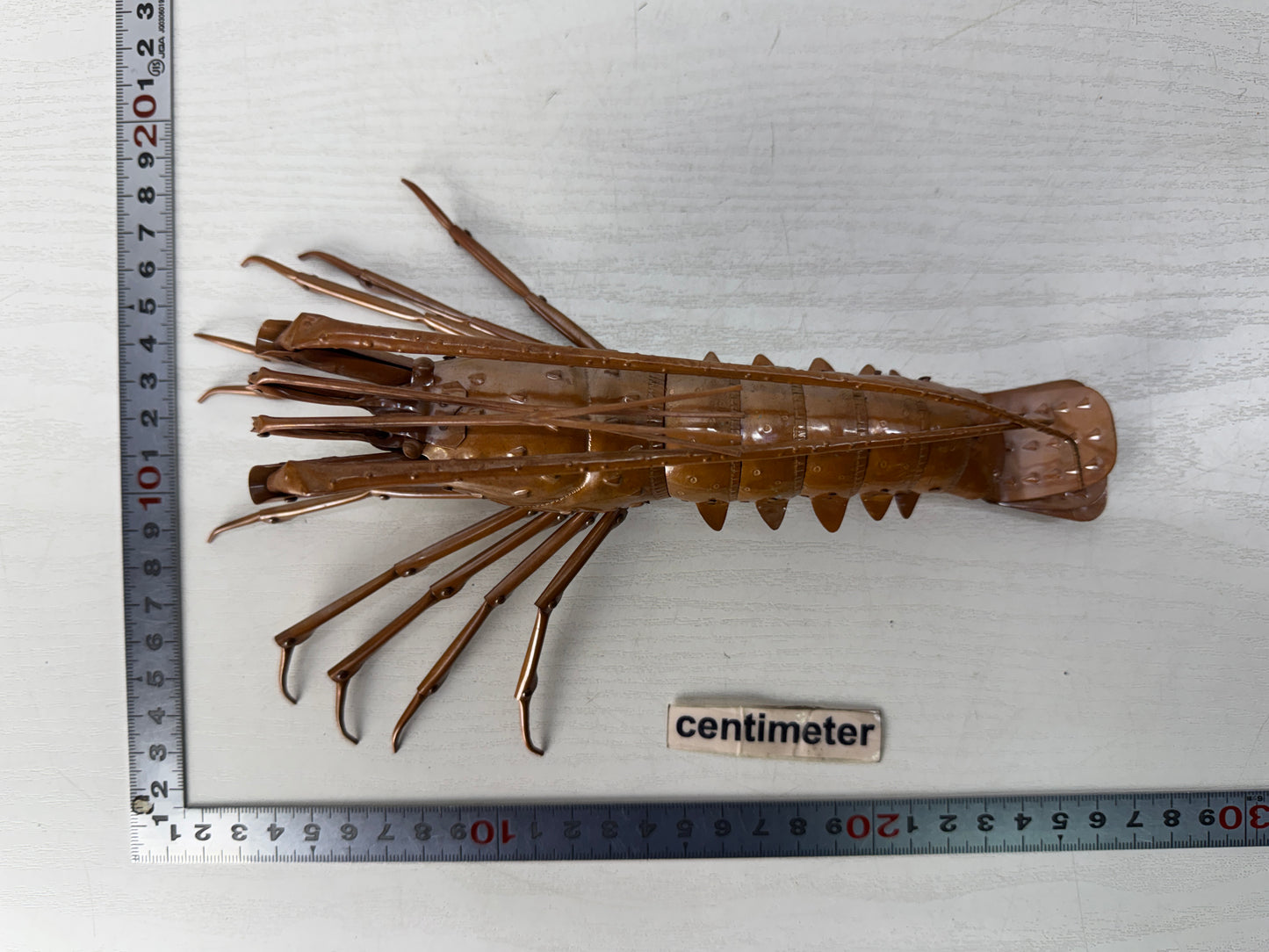 Y10412 OKIMONO Copper Jizai Shrimp figurine signed box Japan antique figure