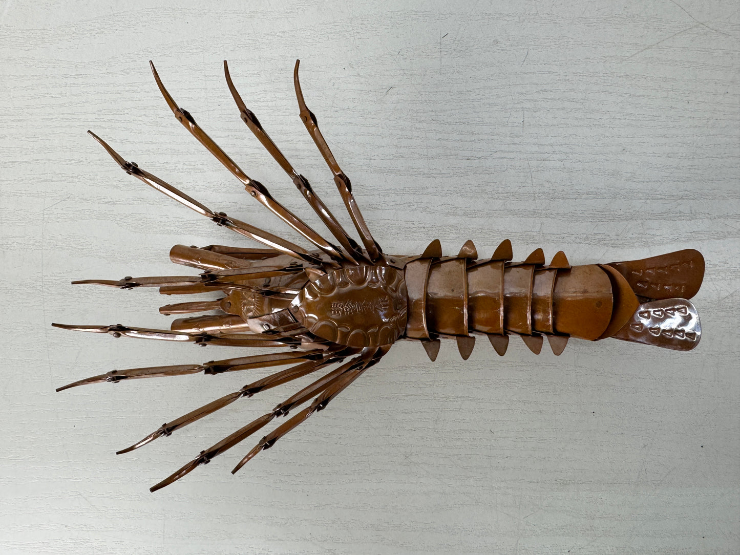 Y10412 OKIMONO Copper Jizai Shrimp figurine signed box Japan antique figure