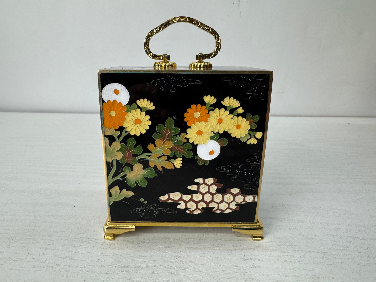 Y10413 TANSU Cloisonne 3-tiered small chest of drawers signed box Japan antique