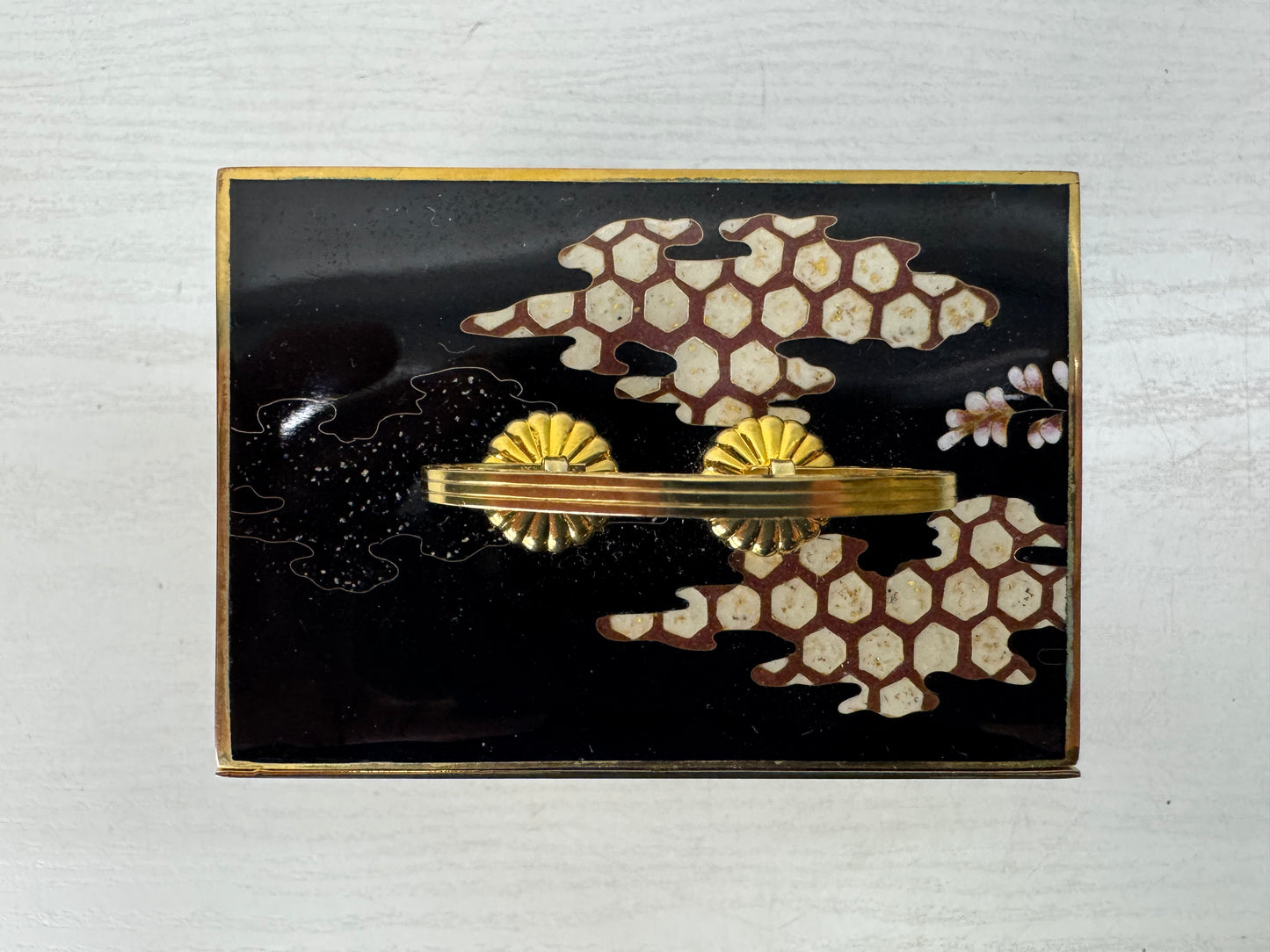 Y10413 TANSU Cloisonne 3-tiered small chest of drawers signed box Japan antique