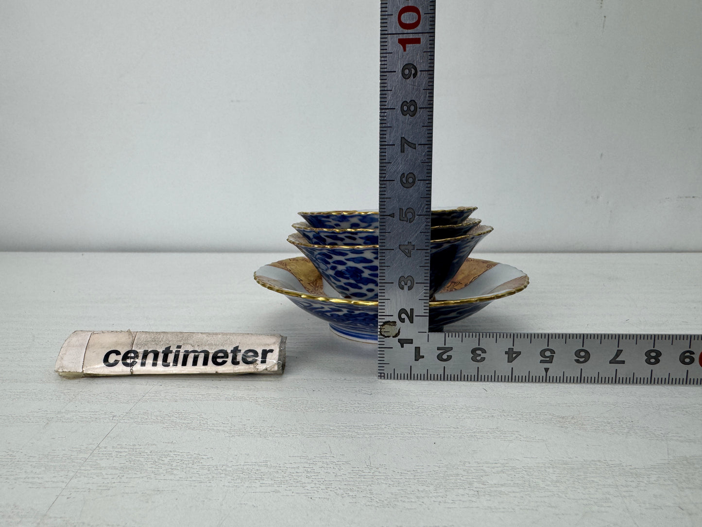 Y10414 CHAWAN Kyo-ware 3-tiered Sake cup stand signed Japan antique sakazuki
