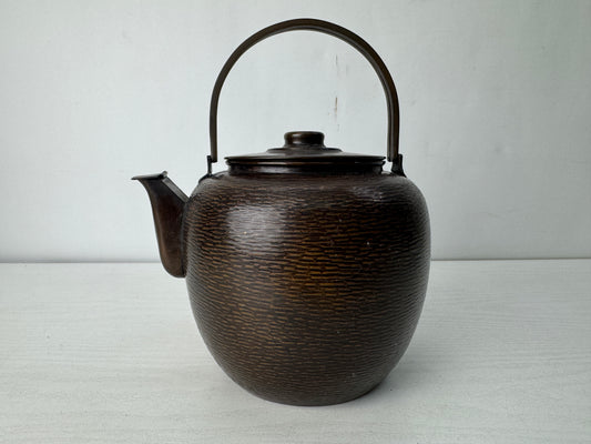 Y10417 KETTLE Copper hammered teapot tea pot Japan antique kitchen mizusashi