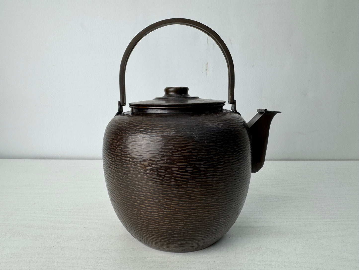 Y10417 KETTLE Copper hammered teapot tea pot Japan antique kitchen mizusashi