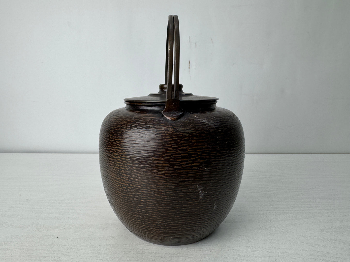 Y10417 KETTLE Copper hammered teapot tea pot Japan antique kitchen mizusashi