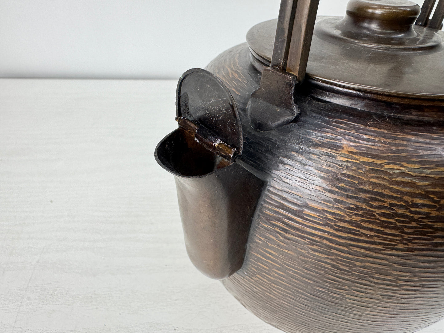 Y10417 KETTLE Copper hammered teapot tea pot Japan antique kitchen mizusashi
