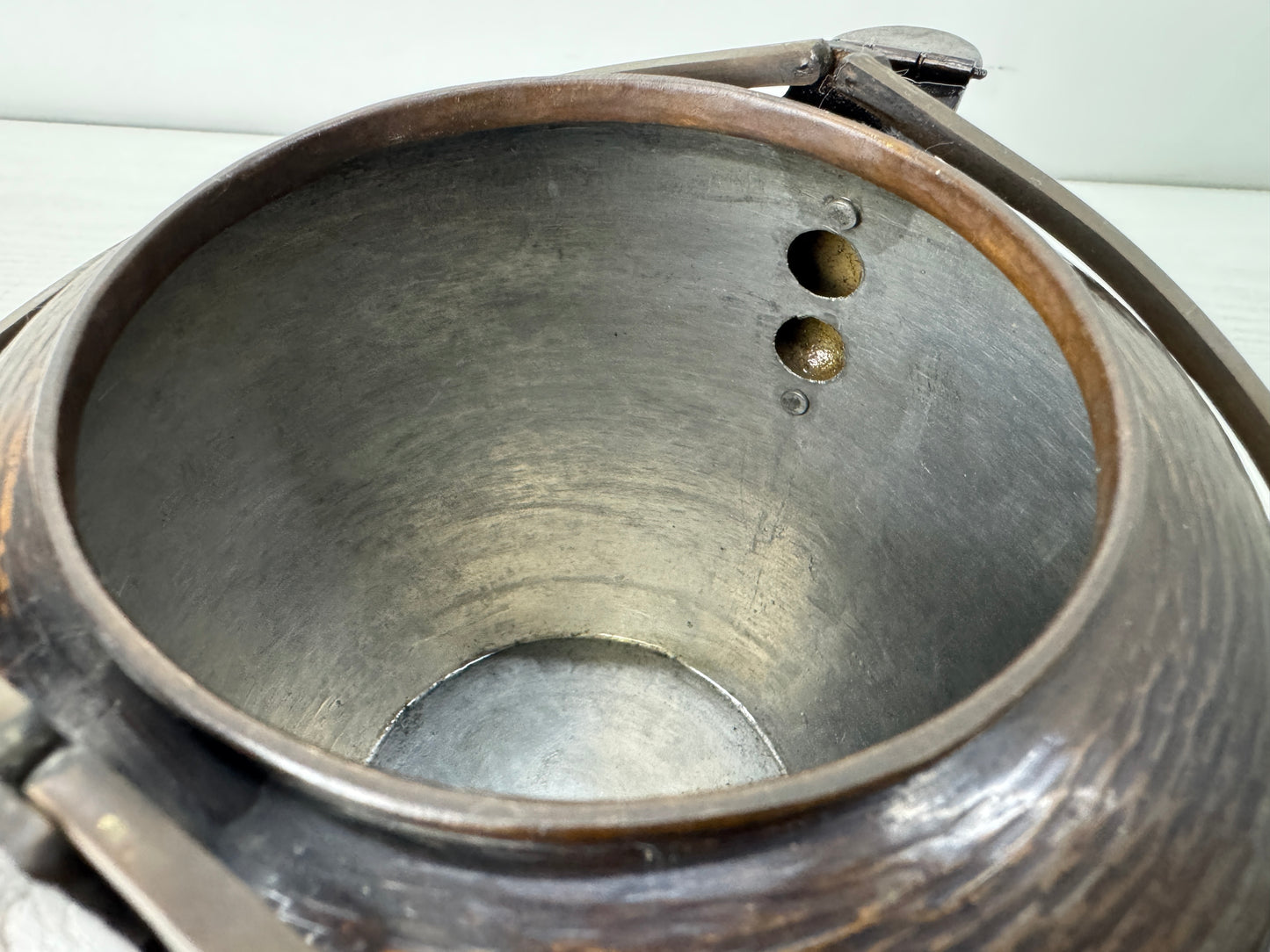 Y10417 KETTLE Copper hammered teapot tea pot Japan antique kitchen mizusashi
