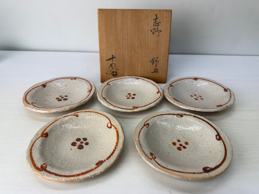 Y10419 DISH Shino-ware serving plate signed box Japan antique tableware ktichen