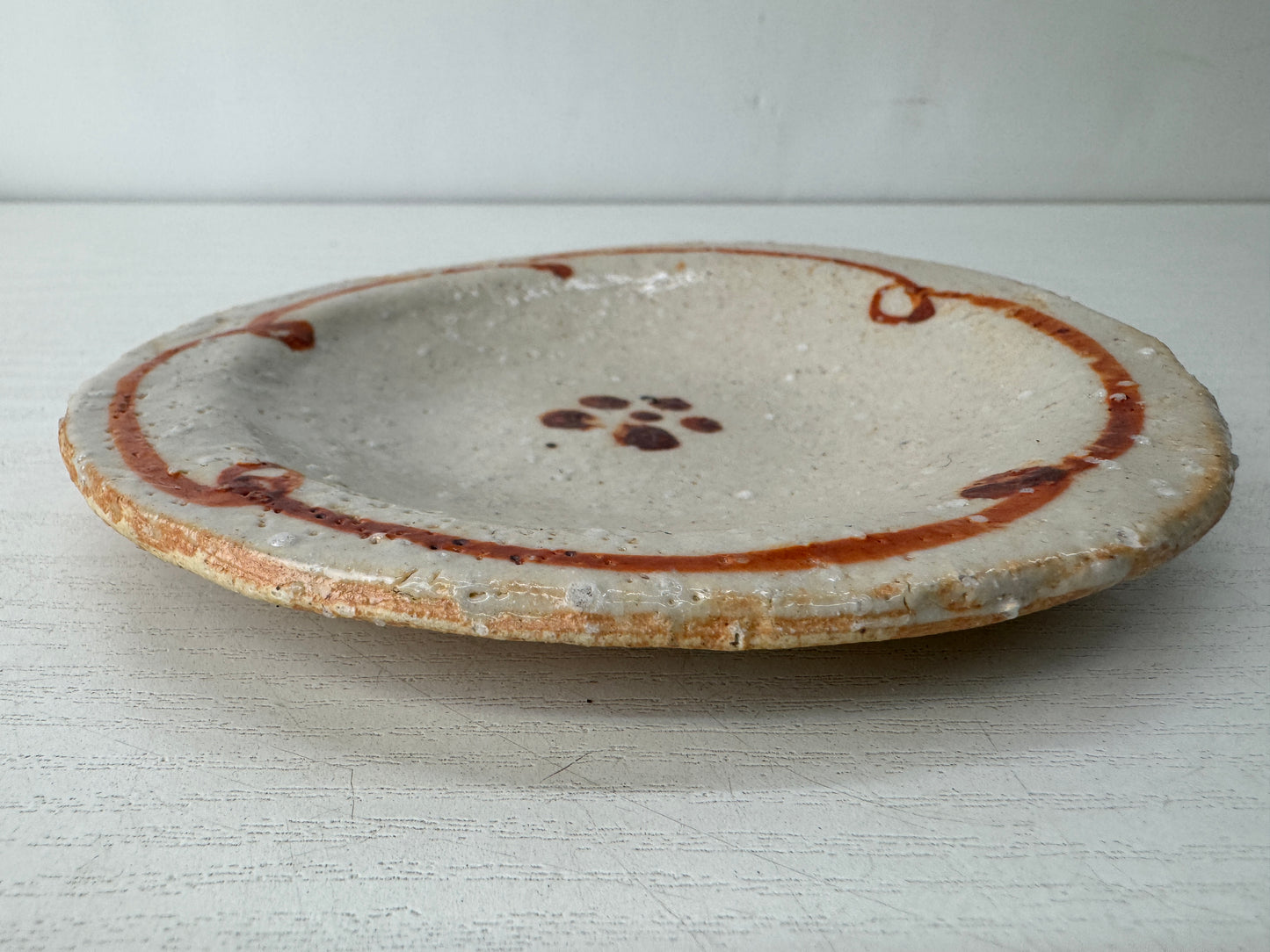 Y10419 DISH Shino-ware serving plate signed box Japan antique tableware ktichen