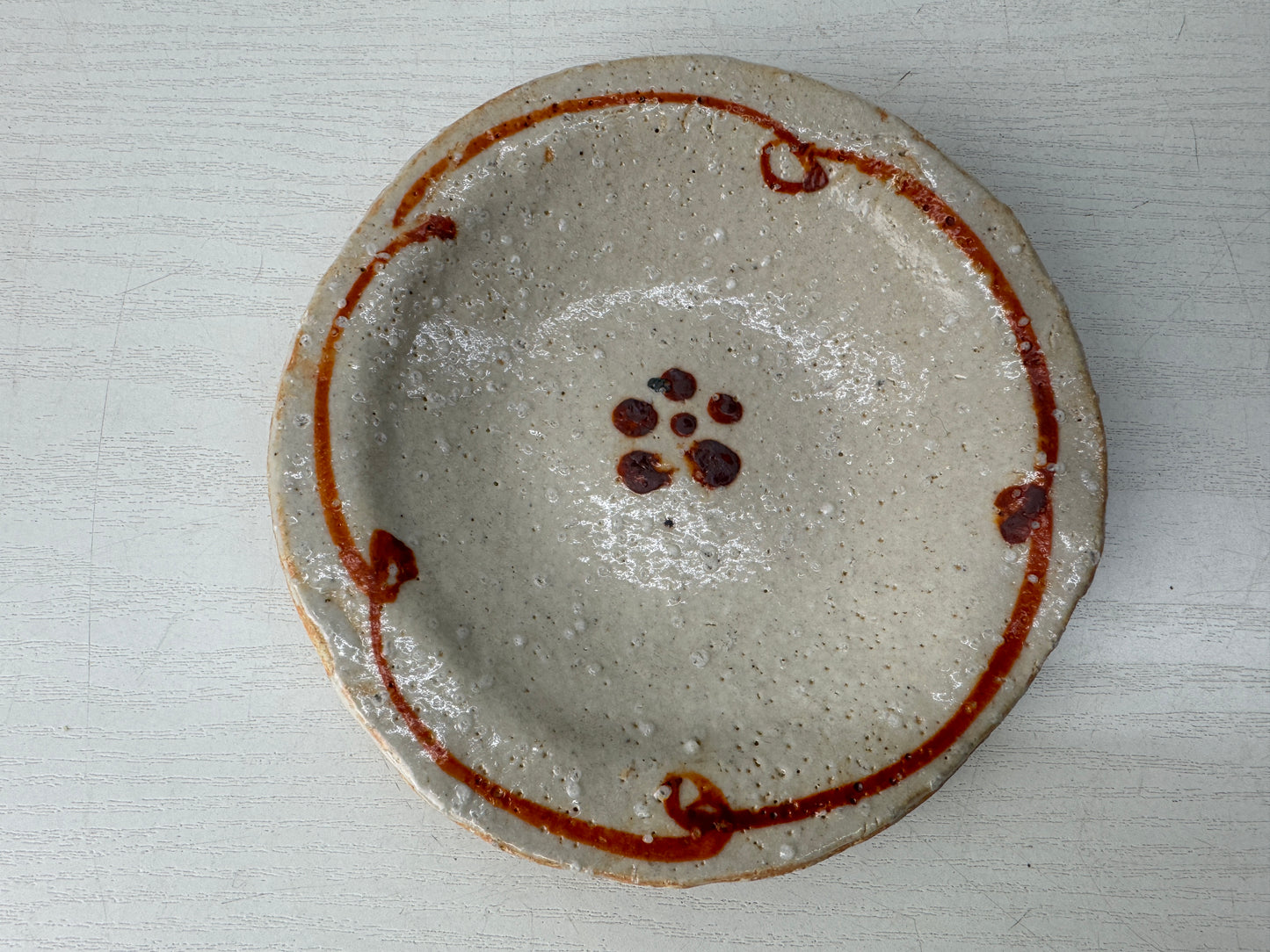 Y10419 DISH Shino-ware serving plate signed box Japan antique tableware ktichen