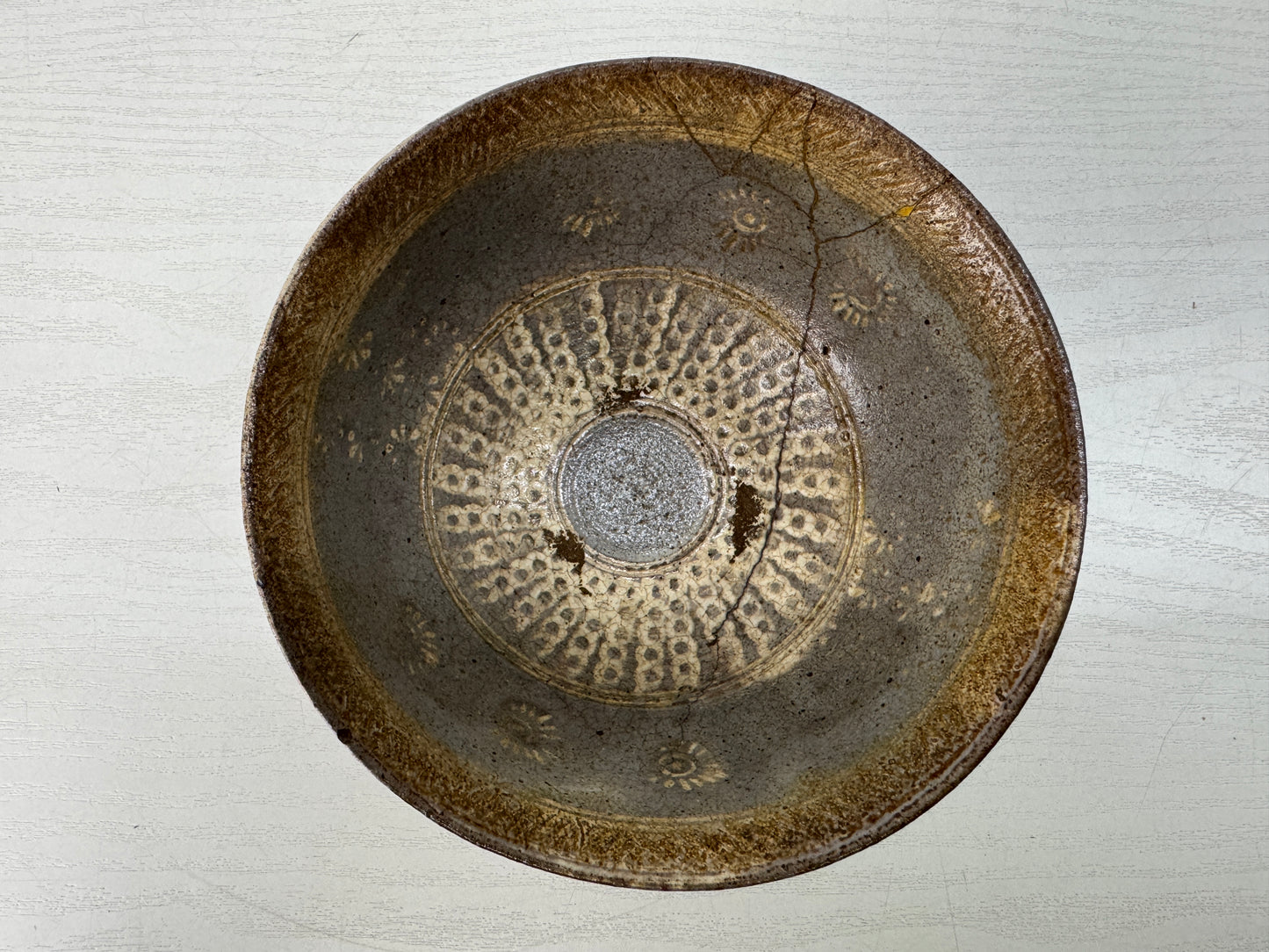 Y10423 CHAWAN Hanamishima bowl kintsugi signed Japan antique tea ceremony cup