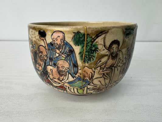 Y10425 CHAWAN Kyo-ware bowl kintsugi signed Japan antique tea ceremony pottery
