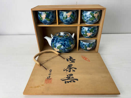Y10427 CHAWAN Arita-ware tea set signed box Kyusu teapot Japan antique Sencha