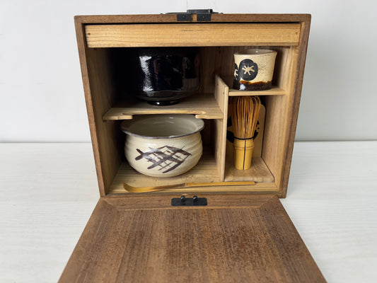 Y10429 CHAWAN Tea ceremony utensils set box bowl chasen chashaku Japan antique
