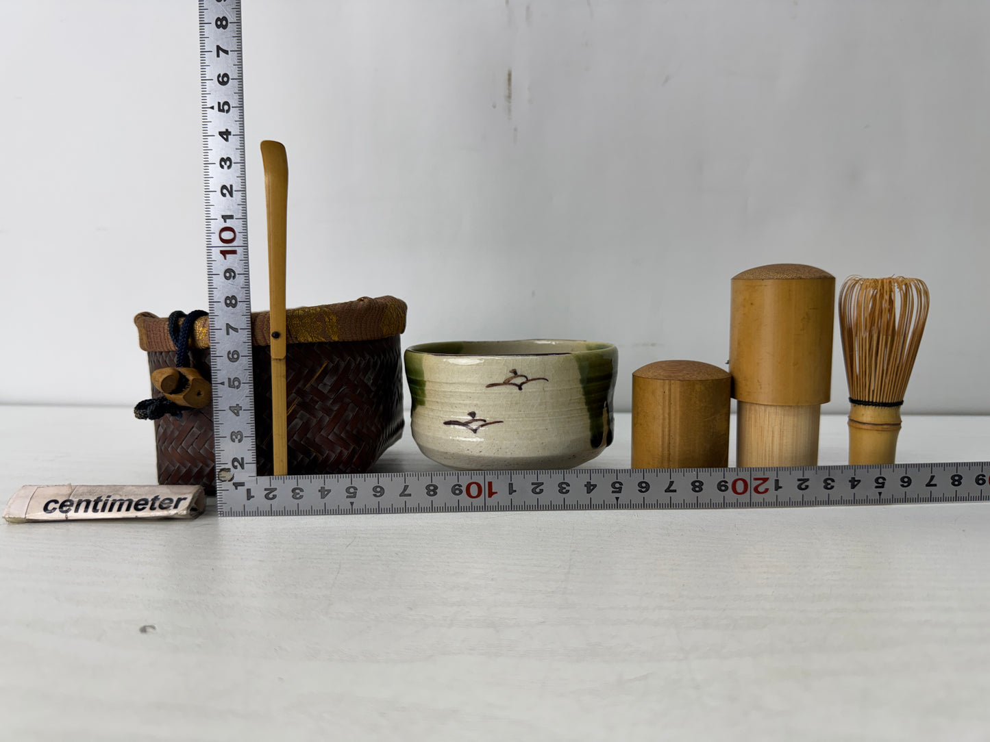 Y10430 CHAWAN outdoor Tea bowl set bamboo basket Japan antique tea ceremony