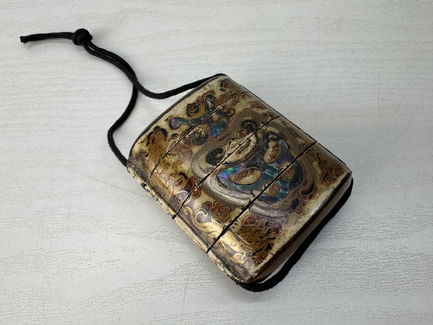 Y10437 INROU Makie Pill box case Cloud Dragon Japan antique kimono accessory