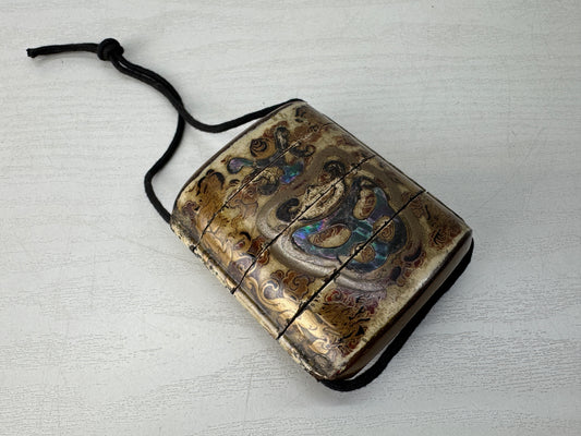 Y10437 INROU Makie Pill box case Cloud Dragon Japan antique kimono accessory