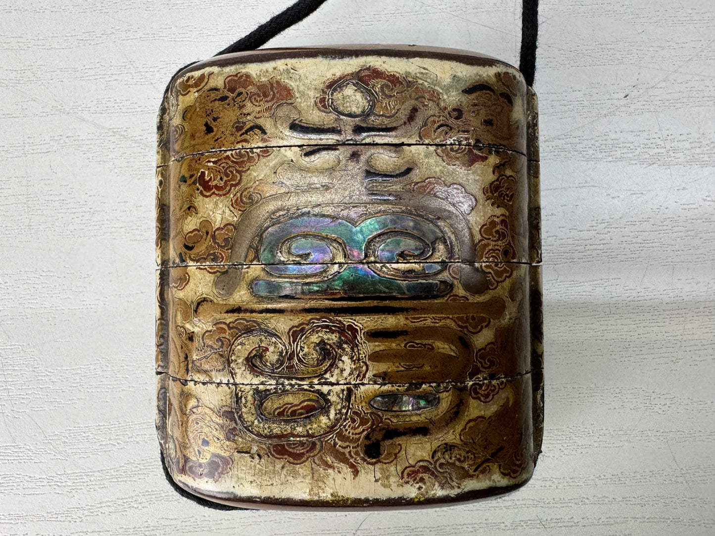 Y10437 INROU Makie Pill box case Cloud Dragon Japan antique kimono accessory