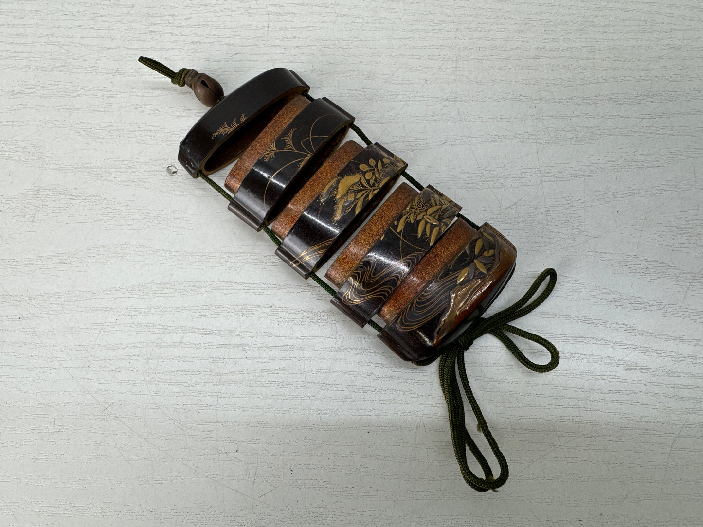 Y10438 INROU Makie Pill box case Pavilion Bamboo Japan antique kimono accessory
