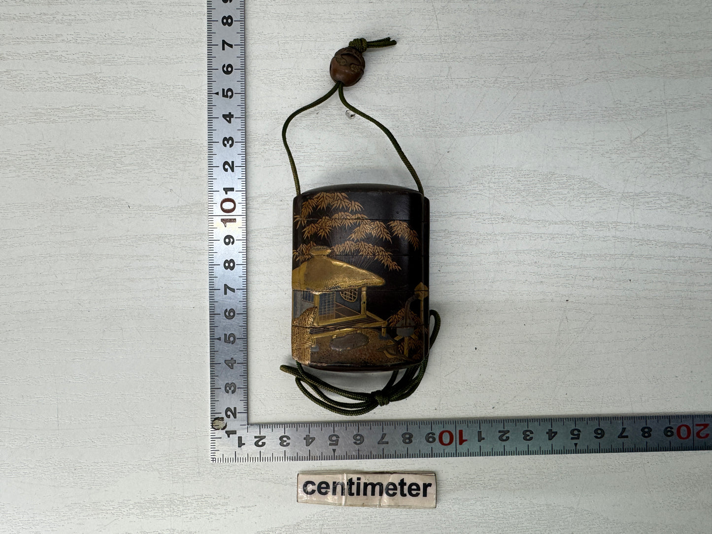 Y10438 INROU Makie Pill box case Pavilion Bamboo Japan antique kimono accessory