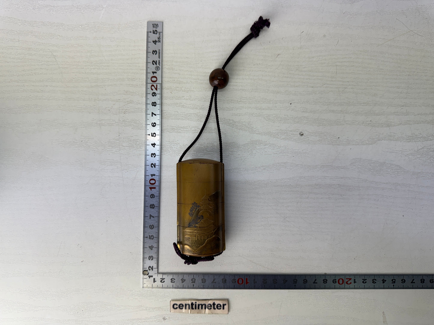 Y10439 INROU Makie Pill box Pavilion Landscape Japan antique kimono accessory