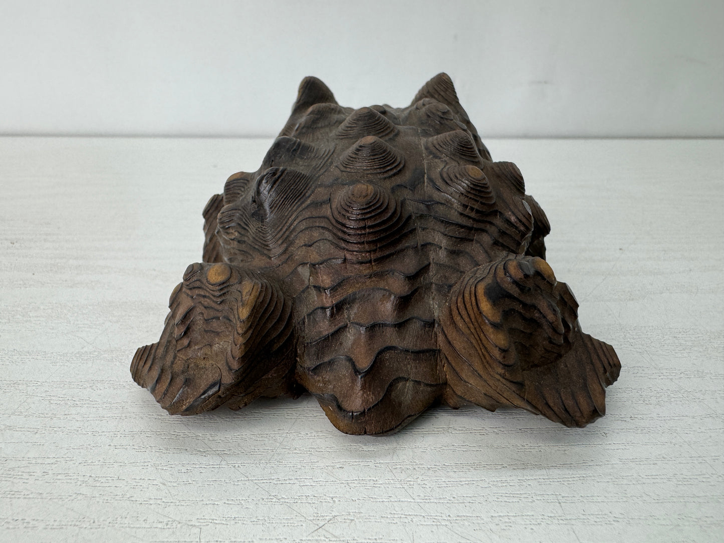 Y10440 OKIMONO wood carving Frog figurine beautiful eyes Japan antique figure