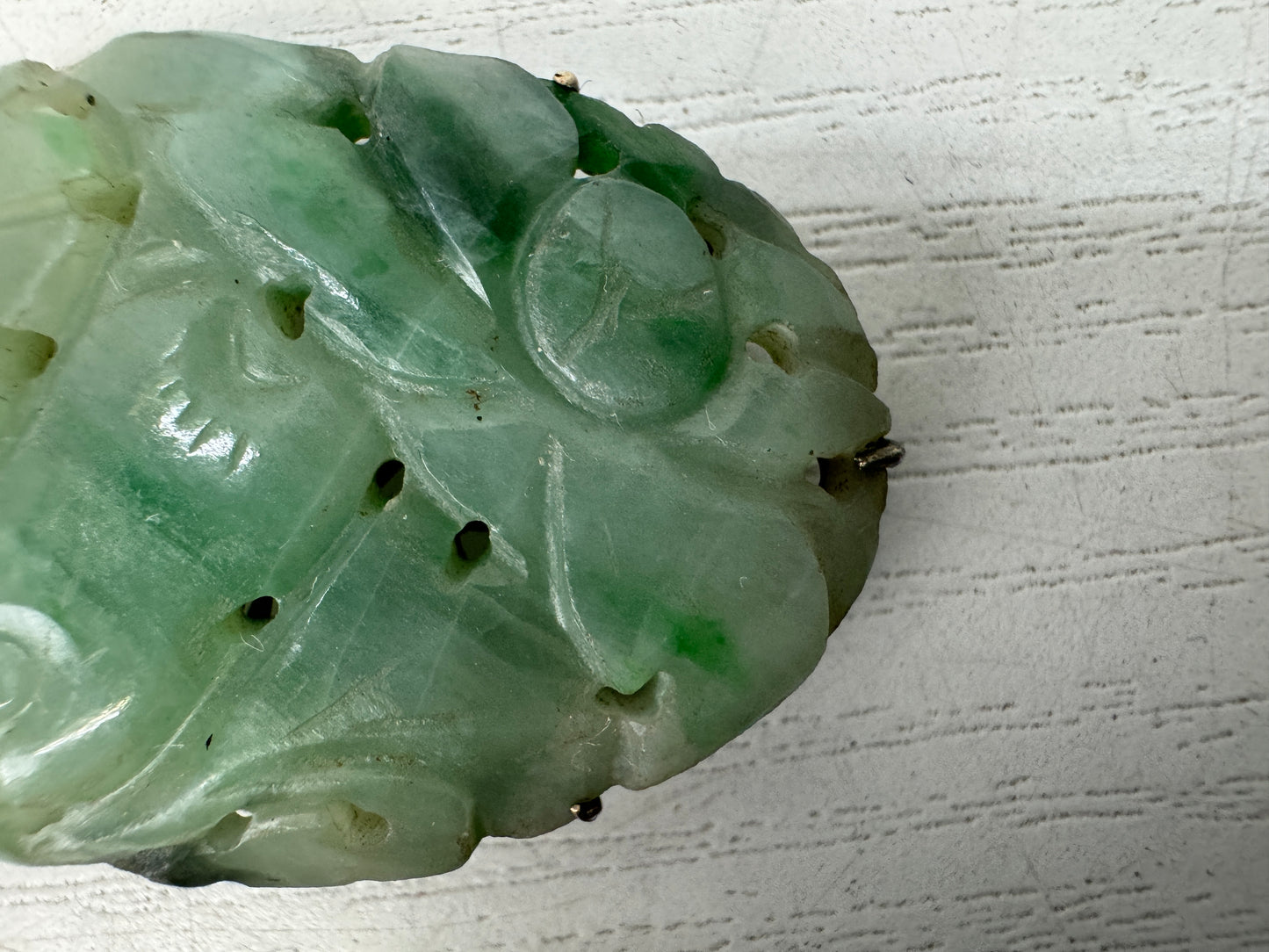 Y10442 OBIDOME Jade carving Sash clip brooch Flower Japan antique kimono jewelry