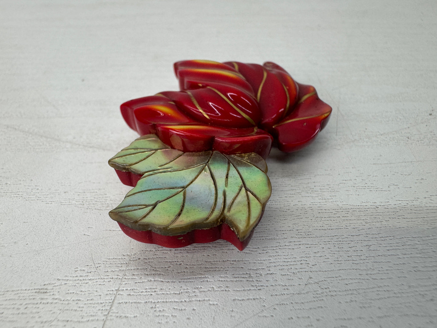Y10444 OBIDOME Celluloid Sash clip brooch Leaf Raden Japan antique kimono pin