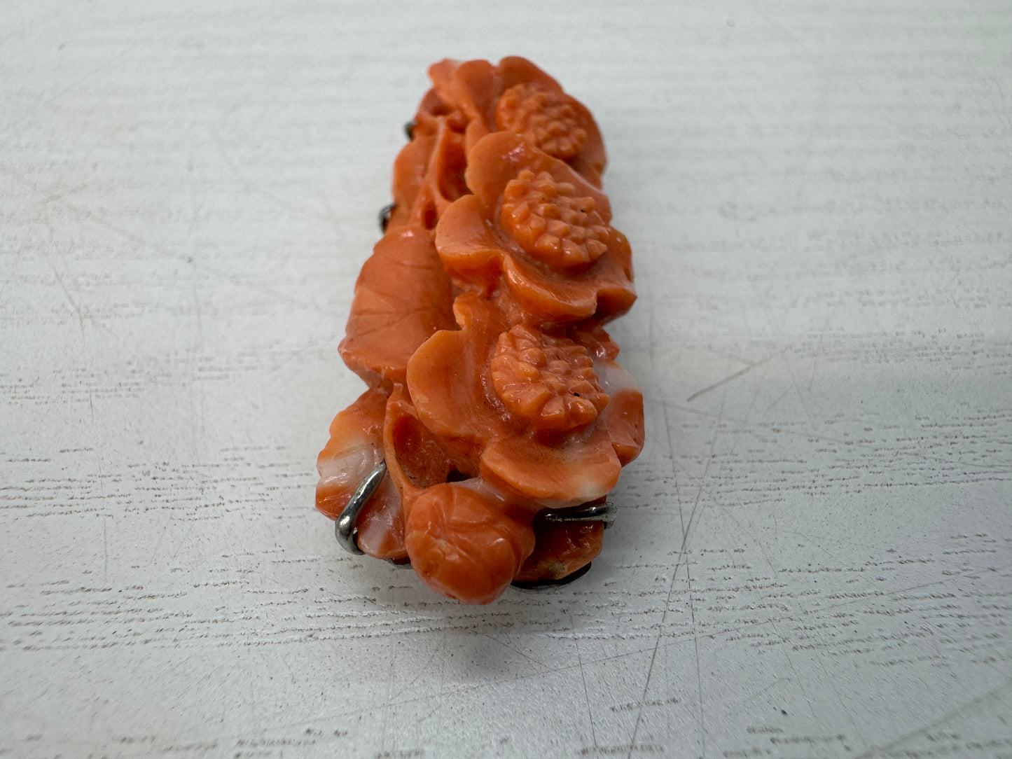 Y10445 OBIDOME Coral Sash clip brooch Flower carving Japan antique kimono pin