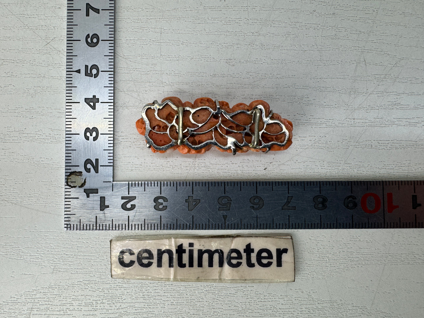 Y10445 OBIDOME Coral Sash clip brooch Flower carving Japan antique kimono pin