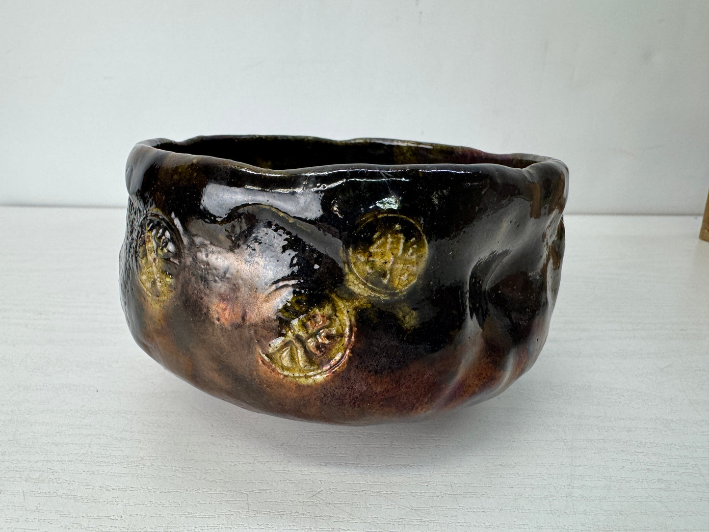 Y10450 CHAWAN Raku-ware bowl signed box multiple mark Japan antique tea ceremony