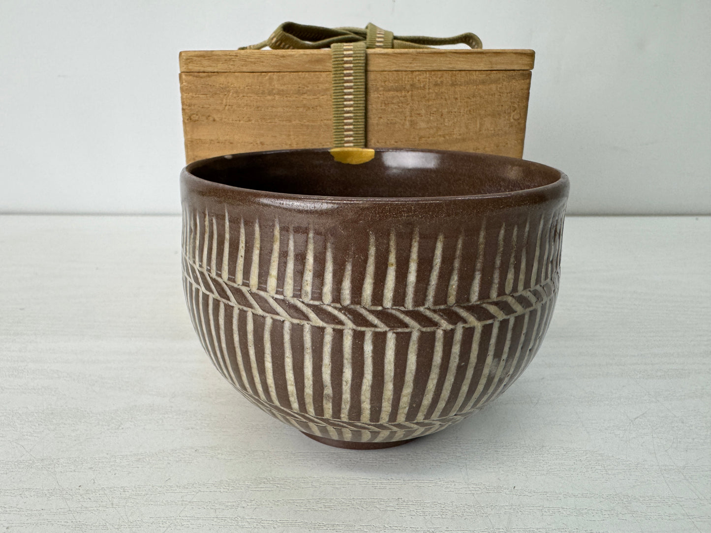 Y10452 CHAWAN Mino-ware kintsugi bowl box Japan antique tea ceremony pottery cup