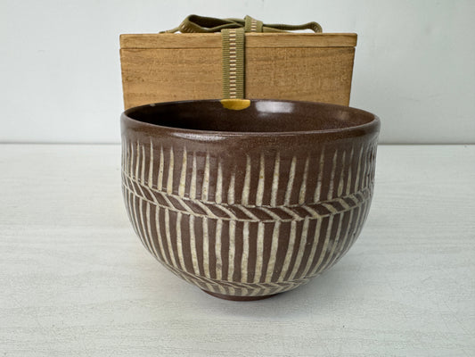 Y10452 CHAWAN Mino-ware kintsugi bowl box Japan antique tea ceremony pottery cup