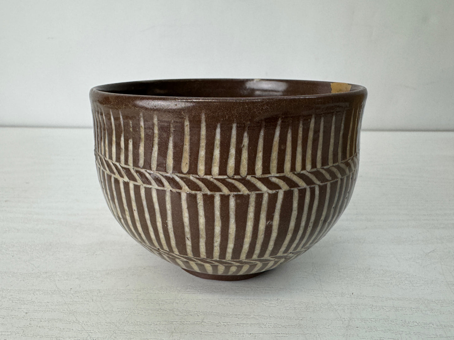 Y10452 CHAWAN Mino-ware kintsugi bowl box Japan antique tea ceremony pottery cup