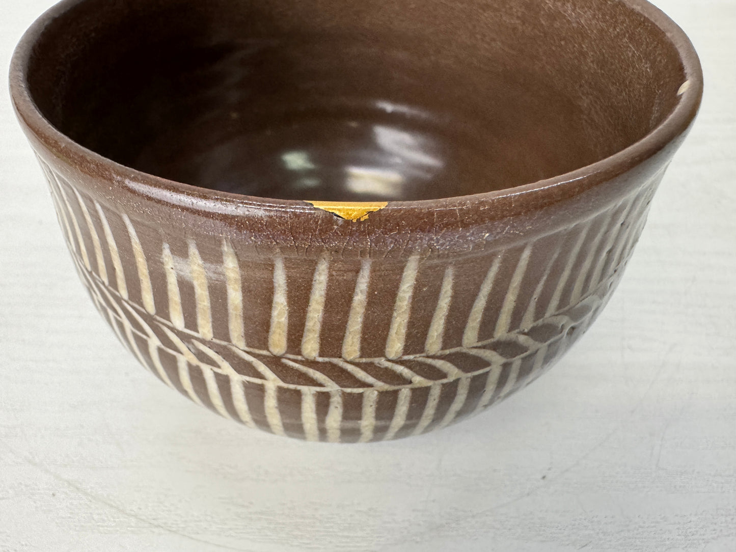 Y10452 CHAWAN Mino-ware kintsugi bowl box Japan antique tea ceremony pottery cup