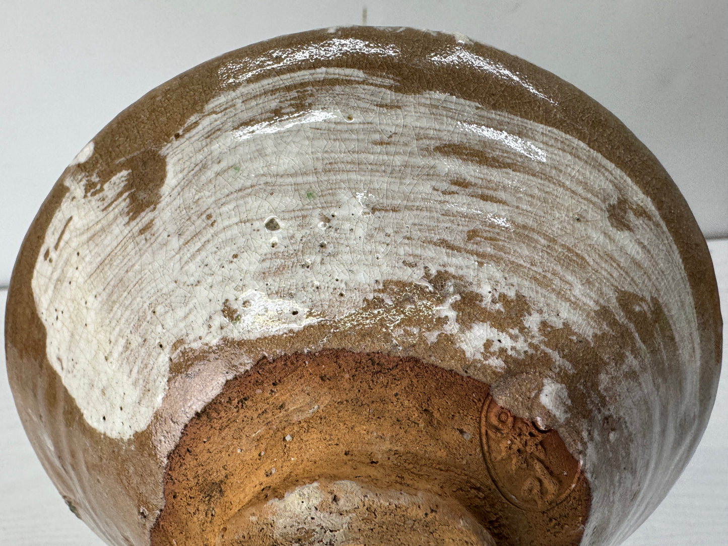 Y10454 CHAWAN Raku-ware Mishima flat bowl signed box Japan antique tea ceremony