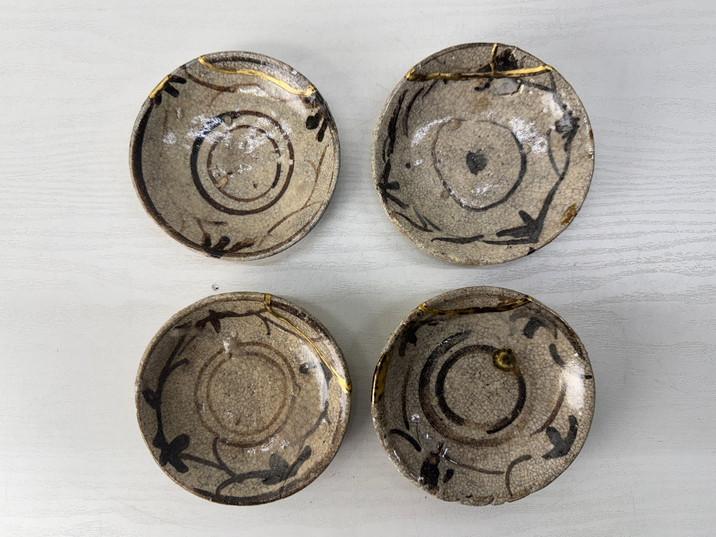 Y10456 DISH Shino-ware plate set of 4 kintsugi box Japan antique tableware